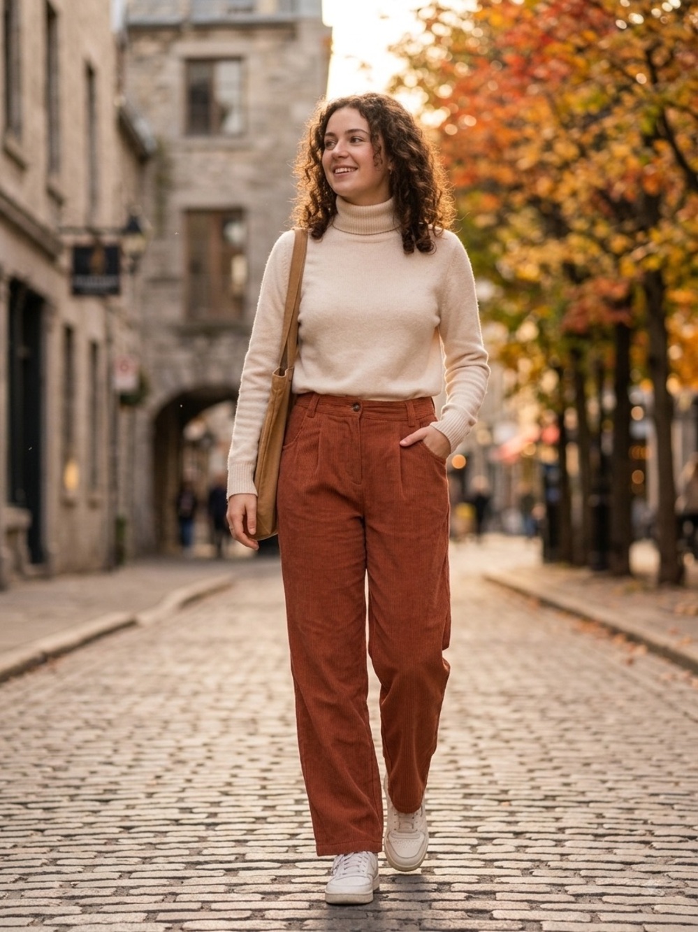 HALARA Rust Corduroy High-Waist Wide Leg Pants